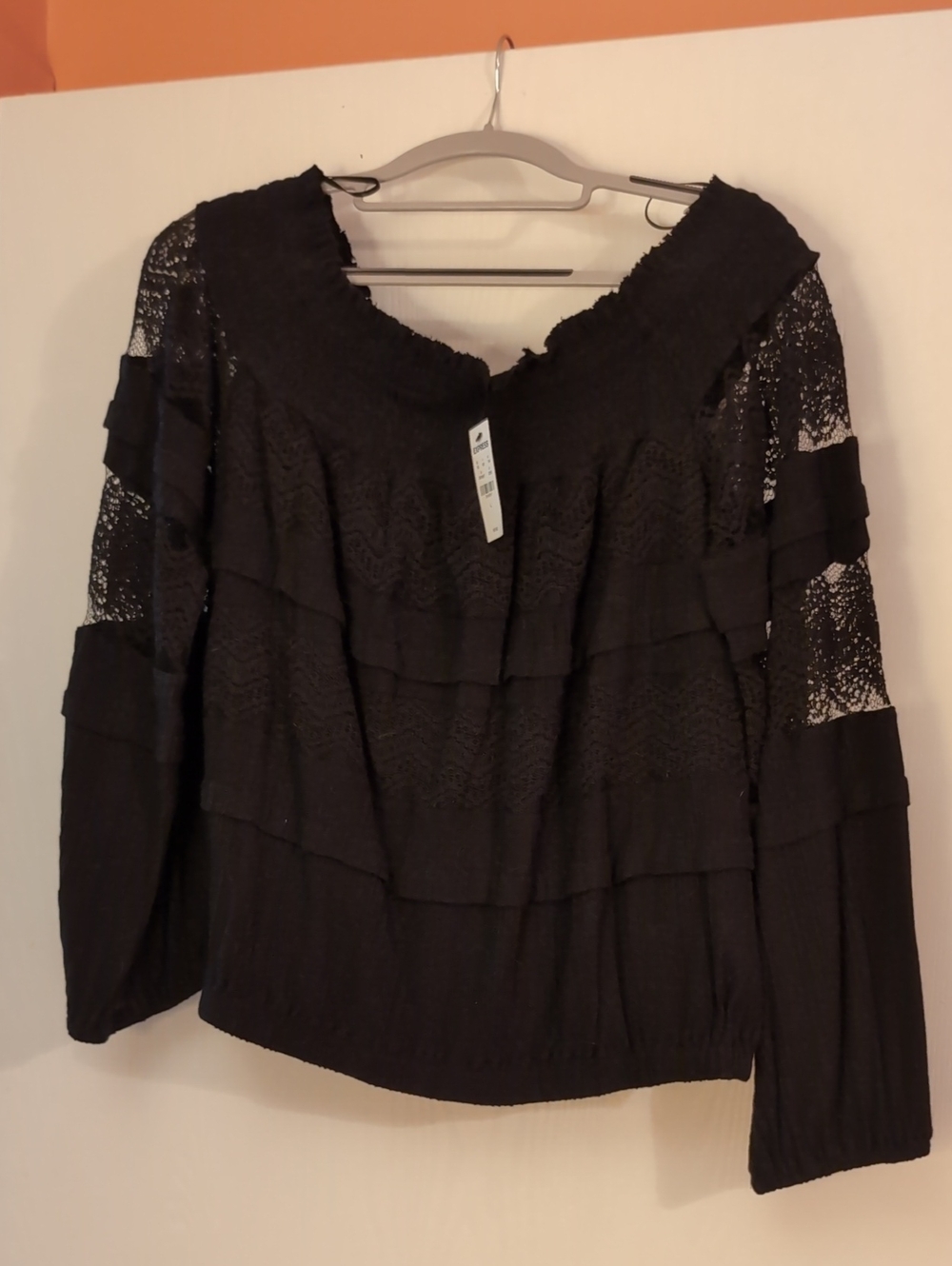 Express Black Lace Ruffle Long Sleeve Top